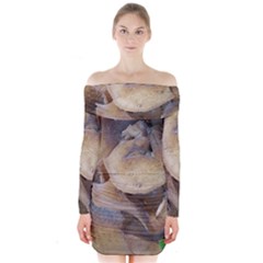 Close Up Mushroom Abstract Long Sleeve Off Shoulder Dress by Fractalsandkaleidoscopes