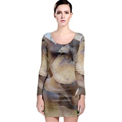 Close Up Mushroom Abstract Long Sleeve Bodycon Dress by Fractalsandkaleidoscopes