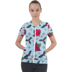 Colorful Funny Christmas Pattern Short Sleeve Zip Up Jacket