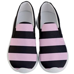 Black And Light Pastel Pink Large Stripes Goth Mime French Style Men s Lightweight Slip Ons by genx