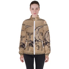 Deer On A Mooon Women s High Neck Windbreaker by FantasyWorld7