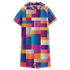 Abstract Geometry Blocks Kids  Boyleg Half Suit Swimwear by Bajindul