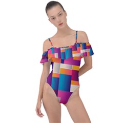 Abstract Geometry Blocks Frill Detail One Piece Swimsuit by Bajindul