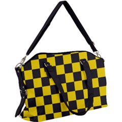 Checkerboard Pattern Black And Yellow Ancap Libertarian Canvas Crossbody Bag by snek