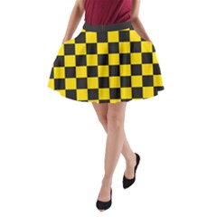 Checkerboard Pattern Black And Yellow Ancap Libertarian A-line Pocket Skirt by snek