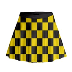 Checkerboard Pattern Black And Yellow Ancap Libertarian Mini Flare Skirt by snek