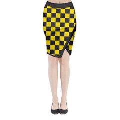 Checkerboard Pattern Black And Yellow Ancap Libertarian Midi Wrap Pencil Skirt by snek