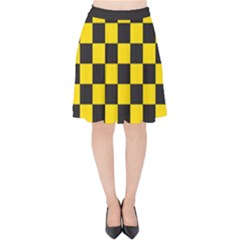 Checkerboard Pattern Black And Yellow Ancap Libertarian Velvet High Waist Skirt by snek