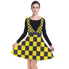 Checkerboard Pattern Black And Yellow Ancap Libertarian Plunge Pinafore Dress by snek