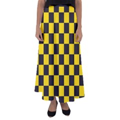 Checkerboard Pattern Black And Yellow Ancap Libertarian Flared Maxi Skirt by snek