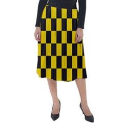 Checkerboard Pattern Black And Yellow Ancap Libertarian Classic Velour Midi Skirt  by snek