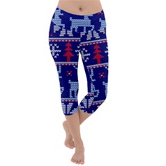 Knitted Christmas Pattern Lightweight Velour Capri Yoga Leggings