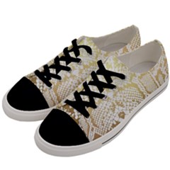 White And Gold Snakeskin Men s Low Top Canvas Sneakers by mccallacoulture