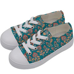 Teal Floral Paisley Kids  Low Top Canvas Sneakers