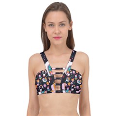 Colorful Funny Christmas Pattern Merry Xmas Cage Up Bikini Top