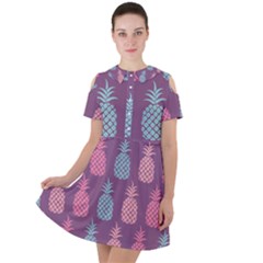 Pineapple Wallpaper Pattern 1462307008mhe Short Sleeve Shoulder Cut Out Dress 