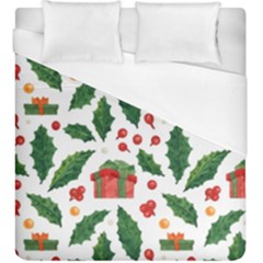 Christmas Seamless Pattern With Holly Red Gift Box Duvet Cover (king Size) by Vaneshart