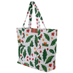 Christmas Seamless Pattern With Holly Red Gift Box Zip Up Canvas Bag by Vaneshart