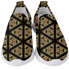 Pattern Stained Glass Triangles Kids  Slip On Sneakers by HermanTelo