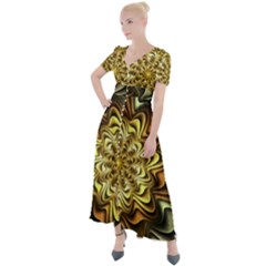 Fractal Flower Petals Gold Button Up Short Sleeve Maxi Dress by HermanTelo