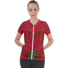 Bloom In Yule  Mandala Season Colors Short Sleeve Zip Up Jacket