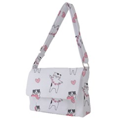 Seamless Pattern Cute Cat With Little Heart Hearts Full Print Messenger Bag (l) by Wegoenart