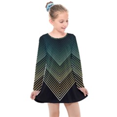 Abstract Colorful Geometric Lines Pattern Background Kids  Long Sleeve Dress