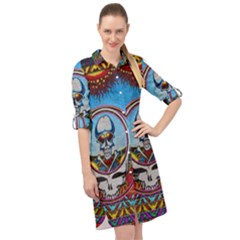 Grateful Dead Wallpapers Long Sleeve Mini Shirt Dress by Sapixe