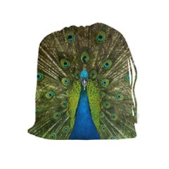 Peacock Feathers Bird Nature Drawstring Pouch (xl) by Vaneshart