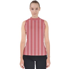 Nice Stripes - Indian Red Mock Neck Shell Top