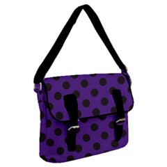 Polka Dots Black On Imperial Purple Buckle Messenger Bag by FashionBoulevard