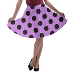 Polka Dots Black On Lavender Purple A-line Skater Skirt by FashionBoulevard