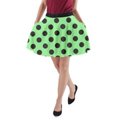 Polka Dots Black On Mint Green A-line Pocket Skirt by FashionBoulevard