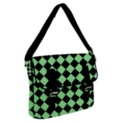 Block Fiesta Black And Mint Green Buckle Messenger Bag by FashionBoulevard