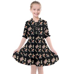 Robin Art Black Pattern Kids  All Frills Chiffon Dress by snowwhitegirl