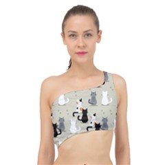 Cute Cat Seamless Pattern Spliced Up Bikini Top 