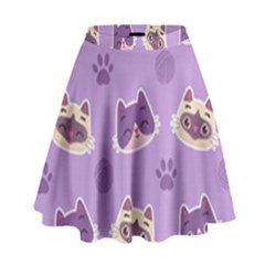 Cute Colorful Cat Kitten With Paw Yarn Ball Seamless Pattern High Waist Skirt by Vaneshart