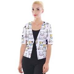 Cat Kitten Seamless Pattern Cropped Button Cardigan by Vaneshart