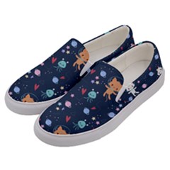 Cute Astronaut Cat With Star Galaxy Elements Seamless Pattern Men s Canvas Slip Ons by Vaneshart