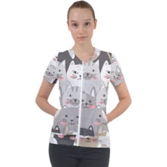 Cute Cats Seamless Pattern Short Sleeve Zip Up Jacket by Wegoenart