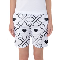 Dog Bone Seamless Pattern Heart Valentine Women s Basketball Shorts by Nexatart