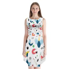 Vector Set Isolates With Cute Birds Scandinavian Style Sleeveless Chiffon Dress  