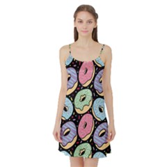 Colorful Donut Seamless Pattern On Black Vector Satin Night Slip by Sobalvarro