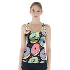 Colorful Donut Seamless Pattern On Black Vector Racer Back Sports Top by Sobalvarro