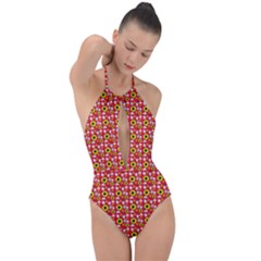 Hawaii Ghost Red Plunge Cut Halter Swimsuit