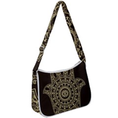 Hamsa Hand Drawn Symbol With Flower Decorative Pattern Zip Up Shoulder Bag by Wegoenart