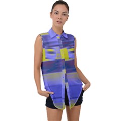 Blue Strips Sleeveless Chiffon Button Shirt