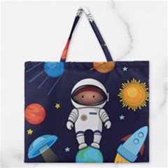 Boy Spaceman Space Rocket Ufo Planets Stars Zipper Large Tote Bag by Vaneshart