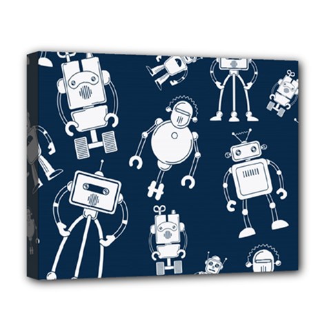 White Robot Blue Seamless Pattern Deluxe Canvas 20  X 16  (stretched) by Vaneshart