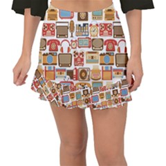 Vintage Gadget Seamless Pattern Fishtail Mini Chiffon Skirt